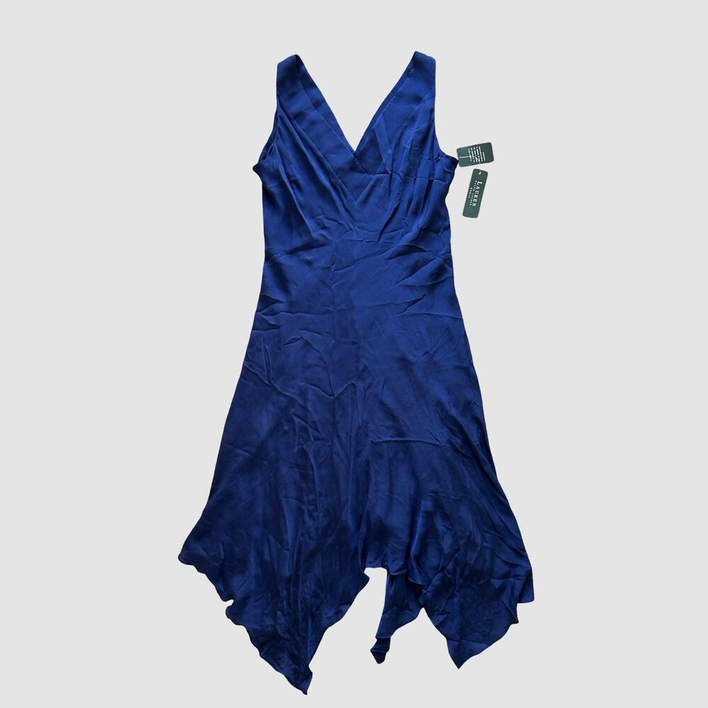 Lauren Ralph Lauren Silk Dress 22W Navy VNeck Handkerchief Hem NWT Y2K Fairycore